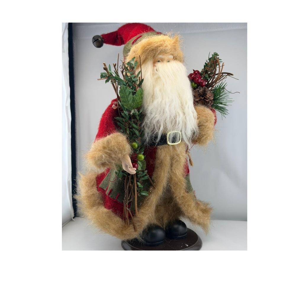 Holiday Inspirations Rustic Santa Claus Figurine Red Felt Faux Fur 18 Inch NWT